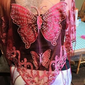 Pink Butterfly Embroidered Shawl